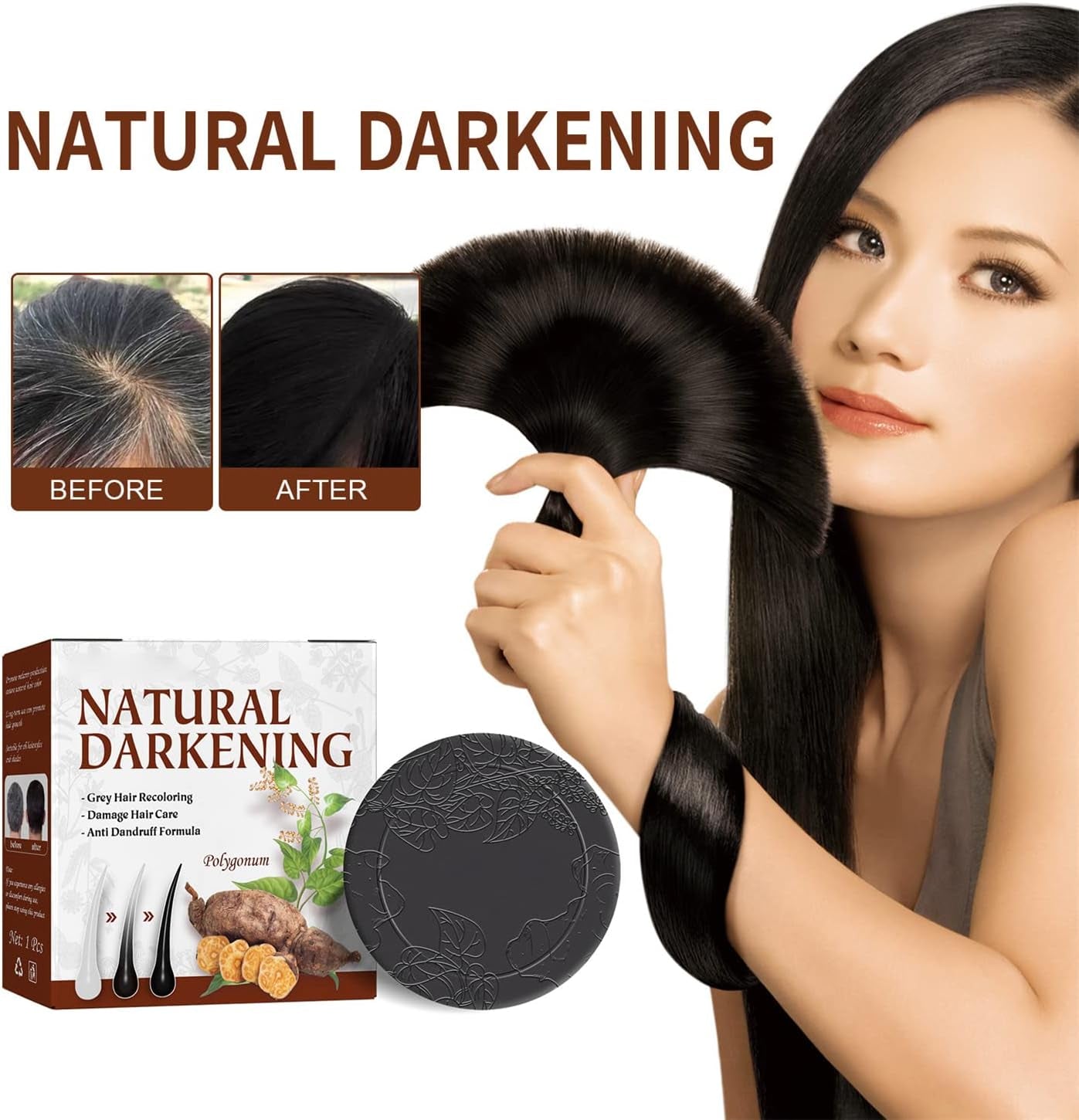 Organic Grey Reverse Shampoo Bar- Darkening Shampoo Bar, 100% Natural Organic Conditioner and Repair Care, Essence Hair Darkening Shampoo Soap for Repair Hair, Volumizing & Moisturizing (3 Pcs)