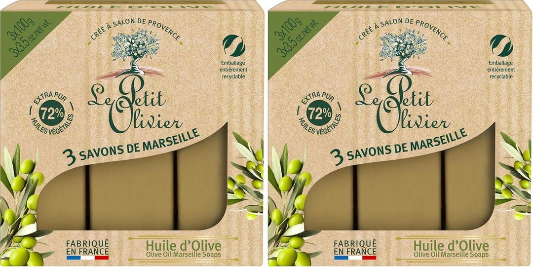- 3 Savons De Marseille - Huile D'Olive - Parfum De La Région De Grasse - Nettoient La Peau En Douceur - Fabriqué En France - 3X100G (Lot De 2)