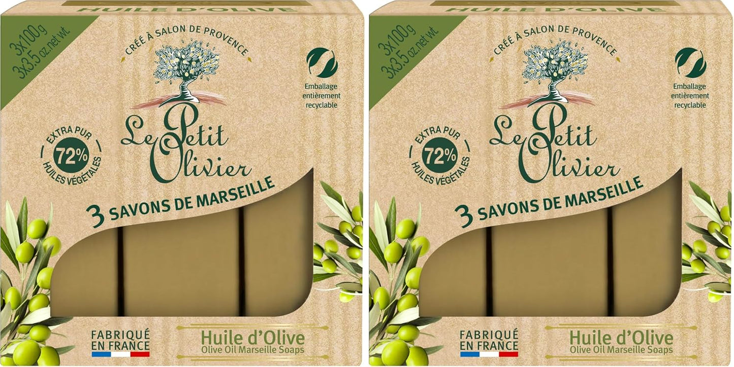- 3 Savons De Marseille - Huile D'Olive - Parfum De La Région De Grasse - Nettoient La Peau En Douceur - Fabriqué En France - 3X100G (Lot De 2)
