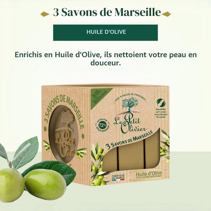 - 3 Savons De Marseille - Huile D'Olive - Parfum De La Région De Grasse - Nettoient La Peau En Douceur - Fabriqué En France - 3X100G (Lot De 2)