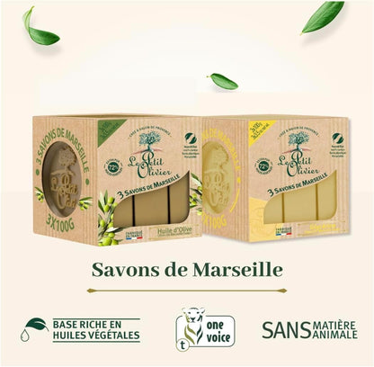 - 3 Savons De Marseille - Huile D'Olive - Parfum De La Région De Grasse - Nettoient La Peau En Douceur - Fabriqué En France - 3X100G (Lot De 2)